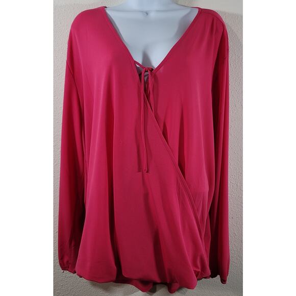 Cato Pink Fuchsia Crisscross Tie Front Top 22W 24W Lightweight Flowy Soft - Picture 1 of 5